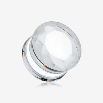 A Pair of Faceted Pyrex Glass Gem Double Flared Ear Gauge Plug -Clear